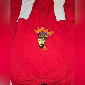 King Stylez Red Hoodie with Artistic Embroidery